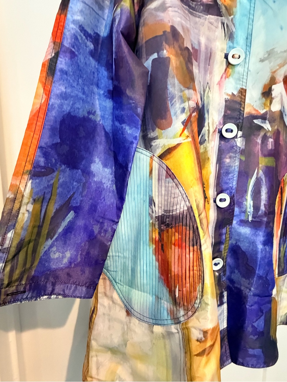 UBU Watercolor Print Raincoat in Blue, Orange & Yellow - Picture 4 of 5